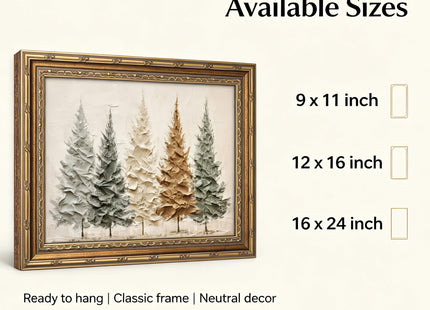 Vintage Gold Framed Christmas Tree Wall Art, 3D Textured Pine Tree Print
