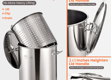 ARC 64 QT Stainless Steel Seafood Boil Pot with Basket and Two Brown Paper