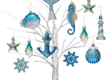 Valery Madelyn Summer Christmas in July Decorations Hanging Ornaments for Small Tree, Shatterproof Seashell Starfish Beach Ocean Coastal Nautical Marine Christmas Balls Bulk for Party Home Decor