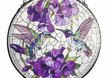 Hummingbird Stained Glass Suncatcher,7.8 inch Hummingbird with Ipomoea Flowers Suncatchers for Window Hanging Bird Suncatcher for Garden Home Decor Hummingbird Gifts for Women Mom Bird Lovers