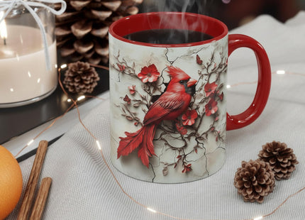 ANOVRA Red Cardinal Coffee Mug, Cardinal Bird Mug for Bird Lovers, Floral Branch Butterfly Kitchen Office Decor, Accent Ceramic Cup Printed Both Sides for Coffee Tea Cocoa