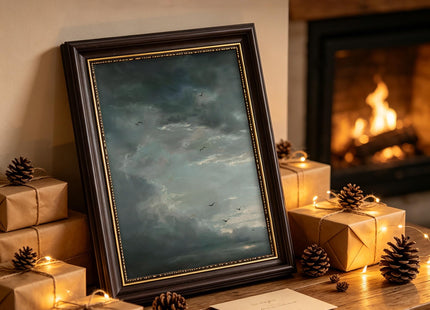 Vintage Moody Landscape Framed Wall Art Stormy Sky Seagull Canvas Prints