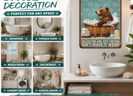 KIYOYO Bear Bath Metal Tin Sign 12x8 Inch Bear Metal Poster Bear Tub Metal Tin Sign Home Kitchen Garden Bar Pub Restaurant Bathroom Are Wall Decor