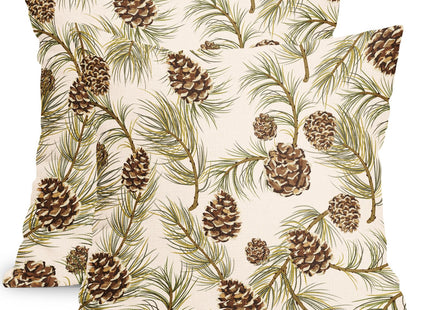 Ancordivo Winter Pine Cone Pillow Covers 18x18 Inch Set of 2 Christmas Theme Pinecone Plant Outdoor Throw Pillows Rustic Xmas Holiday Pillowcases for Couch Sofa Bed Home Decor