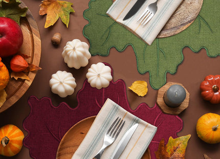 Gandeer 8 Pcs Classic Maple Leaf Placemats Linen Embroidered Washable