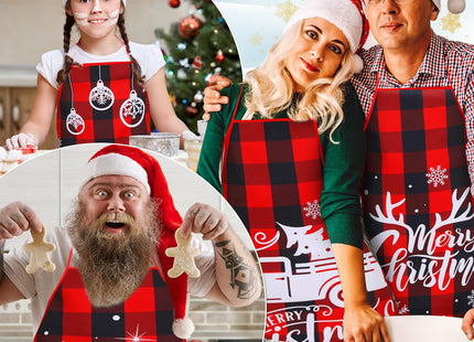 Kigeli 8 Pieces Christmas Apron Buffalo Plaid Adjustable for Women,Plaid