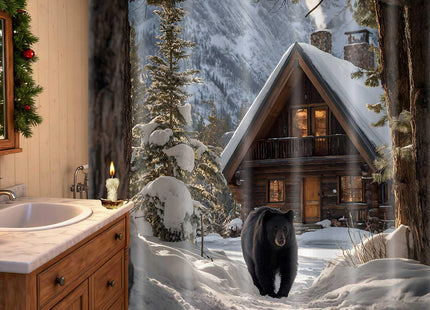 MDDGKH Winter Shower Curtain Snow Mountain Bear Cabin Pine Tree Bathroom Curtains Wild Animal Rustic Farmhouse Waterproof Polyester Fabric Bath Home Decor Set with Hooks 71x71 Inch