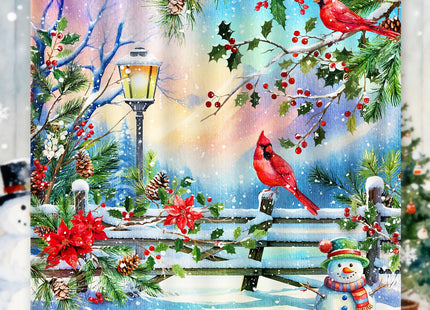 CutebriCase Winter Shower Curtain, Shower Curtains Cardinal Birds Berry Snowman Pine Tree Holiday showercurtain Waterproof Polyester Machine Washable Home Farmhouse Decor Bathroom Curtains