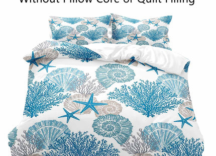 LUVIVIHOME 2PCS Coastal Bedding, Twin Bedding Sets, White Duvet Cover, Light Blue Coral Reef Starfish Conch Seashell Nautical Ocean Sea Life Summer Beach Comforter Bedspread Quilt Cover, 1 Pillow Case