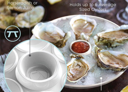 Outset Oyster Serving Tray, 6 Slots and Condiment Cup, Melamine
