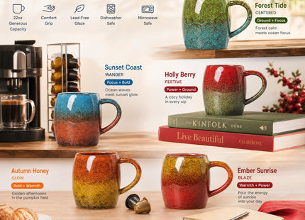 Holly Berry Ceramic Mug, 22oz Reactive Glaze Christmas Mug, Holiday Gift