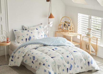 Joyreap 3pcs Premium Cotton Comforter Set for Kids Boys n Girls, Vibrant Ocean Theme Starfish Whale Crab Printed, Skin-Friendly Breathable Bedding Comforter for All Season (Twin, 68x88 inches)