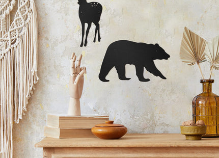Moxweyeni 6 Pcs Metal Pine Tree Wall Art, Deer Bear Decor, Black