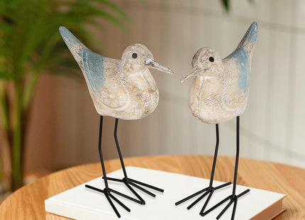 EVINIS Seagull Statues Coastal Beach Nautical Decor, Wood Sea Bird Sculpture Ornament for Home Room Table Decor (2pcs)