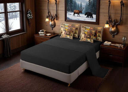 Erosebridal Hunting and Fishing Queen Bedding Set 7 Pieces, Brown Tribal Buffalo Plaid Comforter Set with Sheets, Rustic Bear Deer Elk Moose Bed in A Bag, Country Cabin Lodge Patchwork Bed Sets