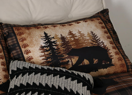 Castle Fairy Bear Print Comforter Set Queen Size,Wild Animal Hunt Pine Trees Retro Bedding Set for Women Adult,Rustic Grid Plaid Cabin Decor Luxury Bed Duvet Insert, 2 Pillowcases