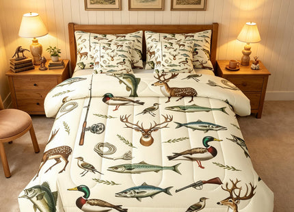 Feelyou Hunting Fishing Comforter Set Deer Bedding Set Twin Size 7 Pieces