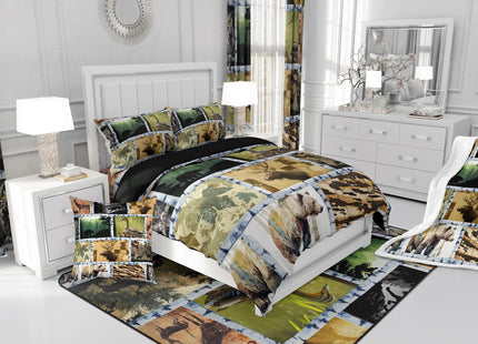 Bear Farmhouse Bedding Set King for Women Men,Duck Elk Deer Wildlife Animals Woodland Comforter Set Western Decor,Pine Tree Jungle Plant Down Comforter Wooden Cabin Farm Country Style Duvet Insert
