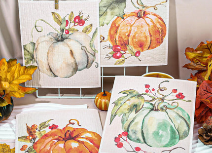 Whaline Fall Pumpkin Swedish Dishcloth Autumn Cotton Kitchen Towel Pumpkin Absorbent Dish Towel for Housewarming Cleaning, 4Pcs, 7.7 x 6.9 Inch