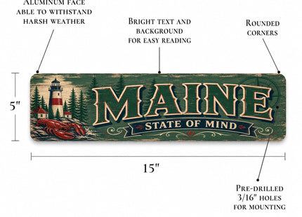 Maine State of Mind Folksy Barnwood Metal Sign — State Pride Wall Decor