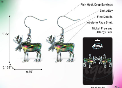 Puzzled Multi-Color Moose Earrings - Cute Wildlife Animal Moose Earrings Made with Natural New Zealand Paua Abalone Shell, Moose Jewelry For Women and Teens for Daily, Casual, and Formal Occasions