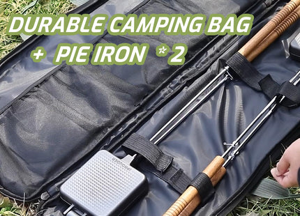 IPROUDER Campfire Pie Iron 4.9" Large Cast Iron Sandwich Maker for Camping 2 Pcs with Storage Bag - 22.6 inch Thickened Handles - Campfire Cooking Equipment for Grilling & Outdoor Cooking