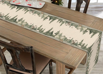 Seliem Winter Forest Reindeer Pine Tree Table Runner, Christmas Elk