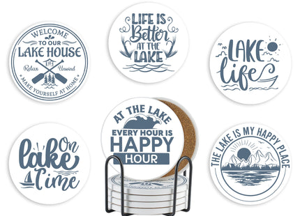 Onebttl Lake House Gifts Theme Coaster for Drinks, Set of 6 - Lake Sayings