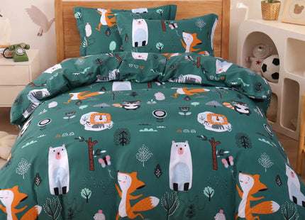 JSD Green Forest Animal Kids Duvet Cover Set Queen Size