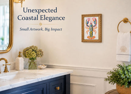 Gold Framed Coastal Colorful Lobster Canvas Wall Art 9X11in