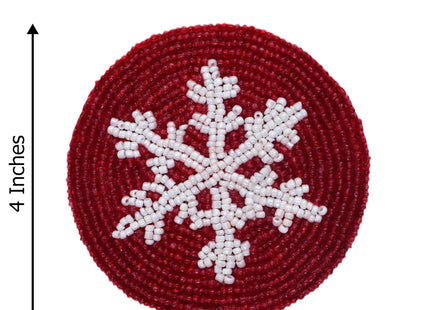 COTTON CRAFT Glitz Handmade Beaded Coaster - 4 Pack - Red White Snowflake
