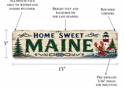 Vintage "Home Sweet Maine" Folksy Barnwood Metal Sign