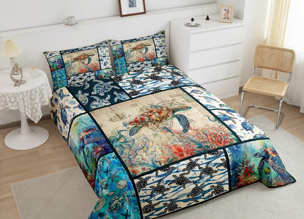 Octopus Bedding Set Twin Size, Kids 3D Sea Turtle Crab Comforter Set, Boys Tortoise Nautical Duvet Set, Girls Ocean Life Patchwork Quilt, Underwater World Bedding Comforter Sets with 1 Pillowcase