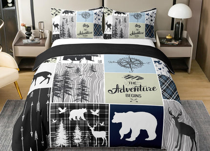 Erosebridal Retro Cabin Rustic 100% Cotton Duvet Cover Country Farmhouse Lodge Comforter Cover Twin Size For Kids Bear Moose Deer Bedding Set Hunting Wild Animal Bedclothes Rustic Decorations For Home