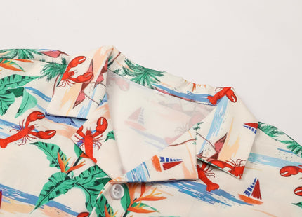 SANGTREE Boys Hawaiian Shirt Button Down Shirts, Beige Lobster, 2-3T