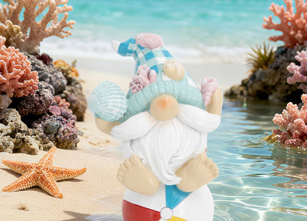 Hodao Coastal Ocean Gnome Decorations – Hand-Painted Resin Beach Gnome Sitting on Ball with Seashell Hat & Coral Details, Summer Sea Decor Gift for Indoor Home, Bedroom & Tabletop Ornaments