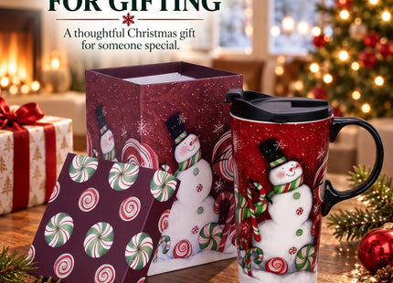 Topadorn 17oz Snowman Peppermint Ceramic Coffee Mug with Lid