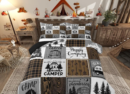 Erosebridal Rustic Camping Bedding Set Rv Camper Comforter Set Queen Farmhouse Buffalo Plaid Down Comforter Rv Accessories for Inside,Travel Trailers Bunk Quilt Duvet Country Cabin Lodge Decor