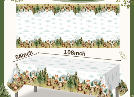 3 Pack Woodland Animal Plastic Tablecloth, Woodland Baby Shower Decorations