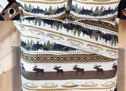 Carstens, Inc. Rustic Cabin Lodge Comforter Set Queen/Full - Outdoor Themed Striped Bedding Set, 3 Pieces Bed Set