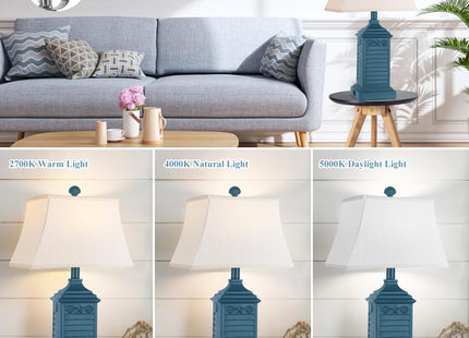 Set of 2 Table Lamps for Living Room Bedrooms, Coastal Nautical Navy Blue Bedside Nightstand Lamp with 2 USB Ports 1 AC Outlet, 3-Color Temperature Farmhouse Beach End Tables Lamp with LED Bulbs