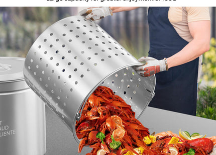 ROVSUN 50QT Stainless Steel Seafood Boil Pot With Strainer Basket, Lid & Hook, Versatile Stock for Crab, Lobster, Shrimp Boiling, Heavy-Duty Turkey Fryer for Outdoor Cooking & Gatherings