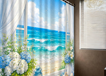 Nuxovilar Coastal Window Beach 72x72 Inch Polyester Shower Curtain