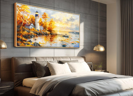 Ocean Beach Canvas Wall Art for Bedroom Lighthouse Seascape Painting 30x60