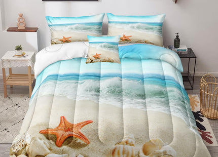 Bedbay Seashell Comforter Coastal Bedding Comforter Set Twin Size Boys Girls Beach Theme Bedding Set Room Decor Starfish Seashore Beach Quilt Set 2 Pcs (Conch,Twin)