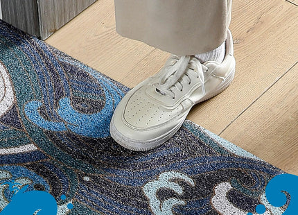 Blue Wave Ocean Mat, Beach Doormat for Entryway, Non-Slip Outdoor Rug, Durable Door Mat with Coastal Design 17.7" x 29.5"