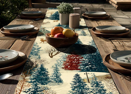 Winter Table Runner Deer & Village Kitchen Dining Table Decor, Christmas Table Runner Home Decor for Indoor Outdoor Dining, Party, Holiday 13 X 72 Inch