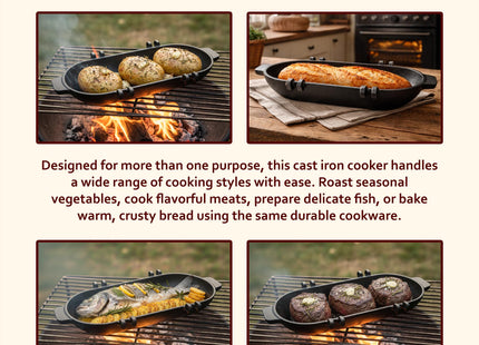 SmithEra Cast Iron Potato Baker with Lid for Grill, Oven & Campfire