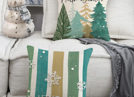 Fjfz Hello Winter Vibes Pine Tree Decorative Throw Pillow Covers