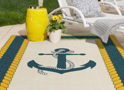 Unique Loom Outdoor Coastal Collection Area Rug - Anchor (5' 3" x 8' Rectangle, Ivory/ Yellow)